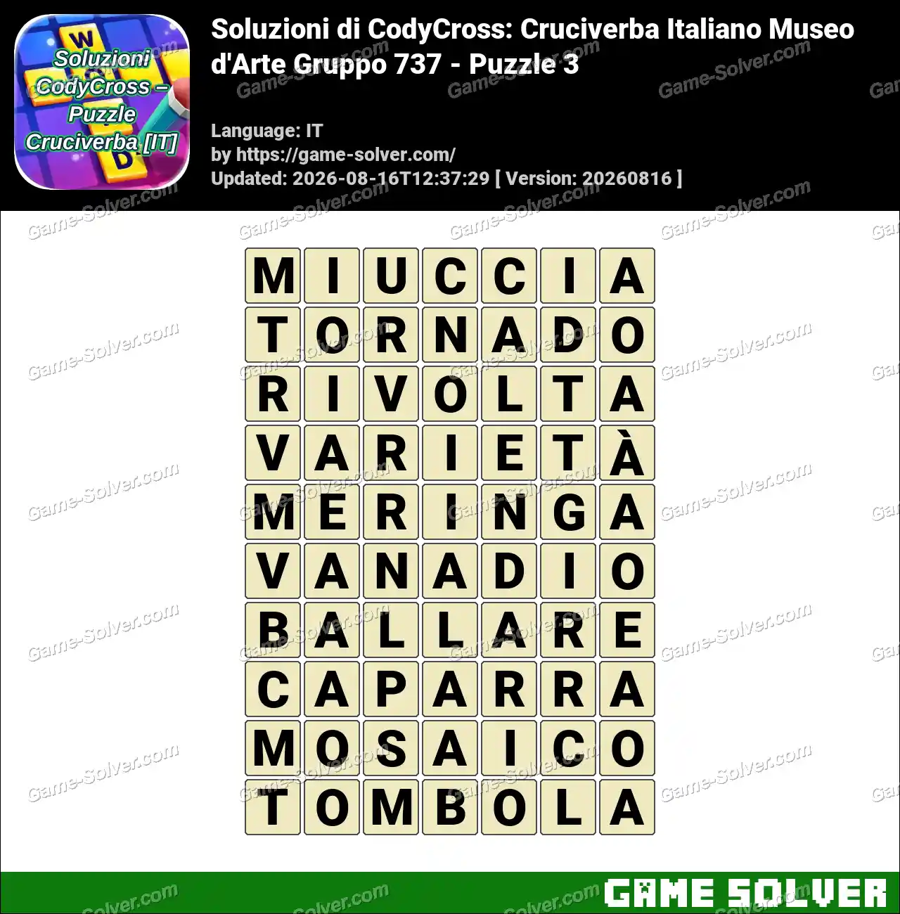 Soluzioni di CodyCross: Cruciverba Italiano Museo d’Arte Gruppo 737 – Puzzle 3